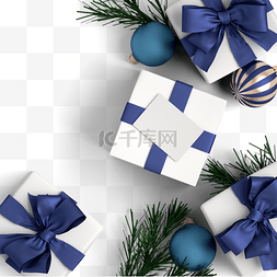精致蓝色圣诞蝴蝶结礼盒3d元素