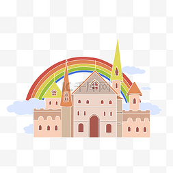 彩虹的城堡图片_彩虹建筑城堡插画