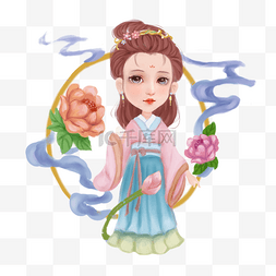 祥云彩色图片_中国风古代女子装饰花朵