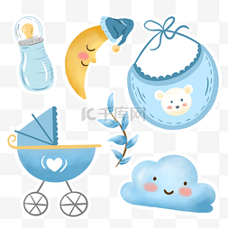 婴儿淋浴图片_婴儿蓝色可爱贴纸