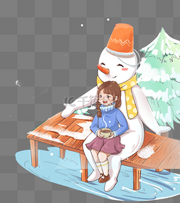 女孩和雪人图片_女孩和雪人看雪