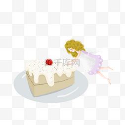 蛋糕的手绘图片_简约做蛋糕的女孩插画海报免抠元