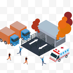 手绘卡通交通事故救护车插画