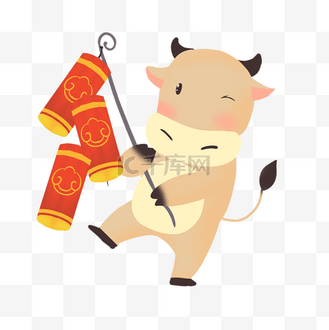 牛年q版牛放鞭炮