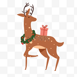 圣诞送物图片_正在送礼物的圣诞小鹿