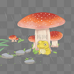 惊蛰下雨春景蘑菇青蛙