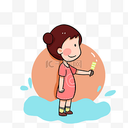 手绘炎热图片_夏天吃冰淇淋的女孩手绘