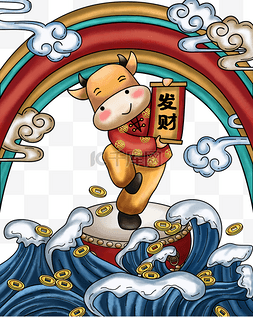 宣传背景蓝色图片_2021牛年新年插画