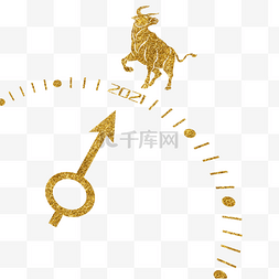 金色时钟png图片_创意金色牛年2021时钟装饰