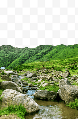 内蒙古大青山山峦溪水绿色景观