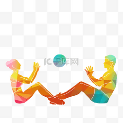 手绘运动健身瑜伽图片_手绘瑜伽男女压腿动作
