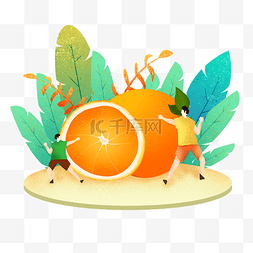 夏季吃橙子扁平插画