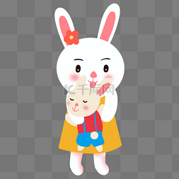 拥抱妈妈的孩子图片_母亲节拥抱的小兔子妈妈和他的孩
