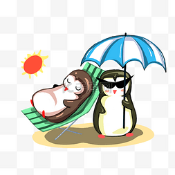 夏天沙滩度假的企鹅