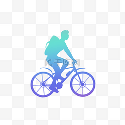 骑二八自行车的人图片_冷色渐变青年骑自行车剪影