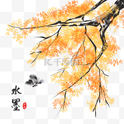 红色植物中国风图片_中国风水墨秋季树枝