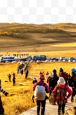 秋季旅行图片_人群汽车和草地