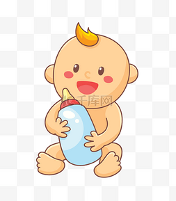 蓝色奶瓶图片_抱着奶瓶的婴儿插画