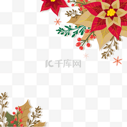 红色圣诞花图片_christmas poinsettia剪纸风格圣诞花插