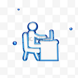 立体图标电脑图标图片_蓝色立体人坐在电脑图标