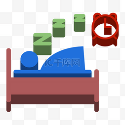 床上用品排版图片_人躺在床上睡觉，闹钟响了图标