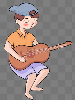 弹吉他的卡通男孩