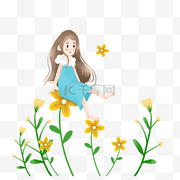简约坐在花朵上的女孩插画海报免