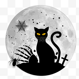 月亮夜晚图片_万圣节夜晚猫咪剪影装饰