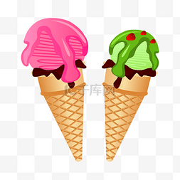 冷饮手绘插画图片_夏天红色草莓冰淇淋