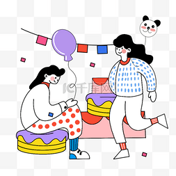 手绘生日蛋糕庆祝气球插画