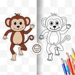 线稿的猴子图片_monkey clipart black and white 走路的小