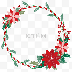 圣诞节一品红花朵圆形边框花环