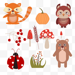 动物森林图片_手绘秋天森林动物组合