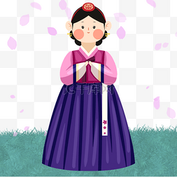 手绘风格韩国传统服饰人物