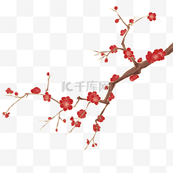 花枝花图片_国潮红色梅花花枝