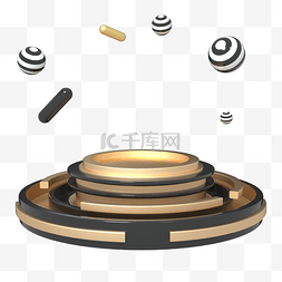 C4D黑金色立体质感舞台漂浮元素