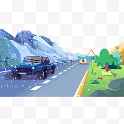 冬季大雪公路汽车景色
