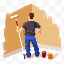家装风格图标图片_装修刷墙粉刷匠家装节工人涂料刷