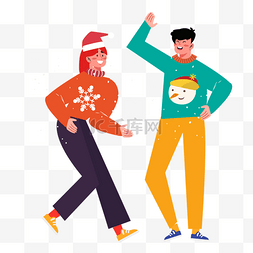 卡通圣诞节跳舞聚会插画