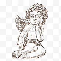 小天使素描图片_手绘小天使素描元素