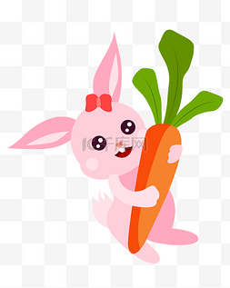 粉红兔图片_矢量手绘可爱兔子胡萝卜