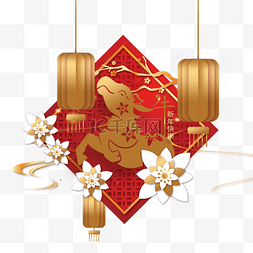 金色新年春节灯笼庆祝