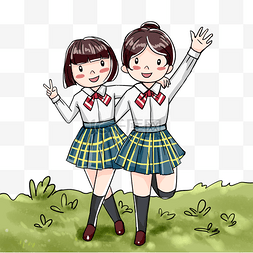 两个学生卡通图片_两个穿校服的女同学
