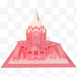 城堡c4d图片_立体粉色城堡C4D插图