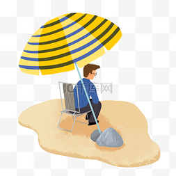 坐在遮阳伞下的男士