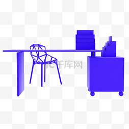 c4d办公场景图片_C4D蓝色卡通商务办公桌椅