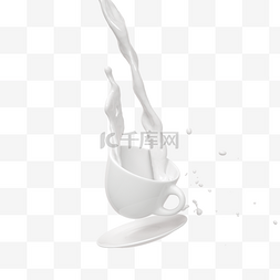 杯子倾倒图片_倒入杯中的牛奶3d元素