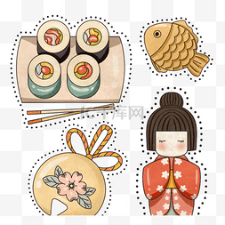 日本手绘寿司图片_卡通风格日本元素小贴纸