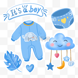 贴纸云朵图片_蓝色婴儿主题贴纸