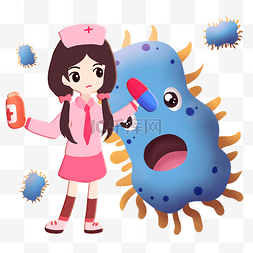 粉色药丸图片_护士拿药为蓝色细菌治疗